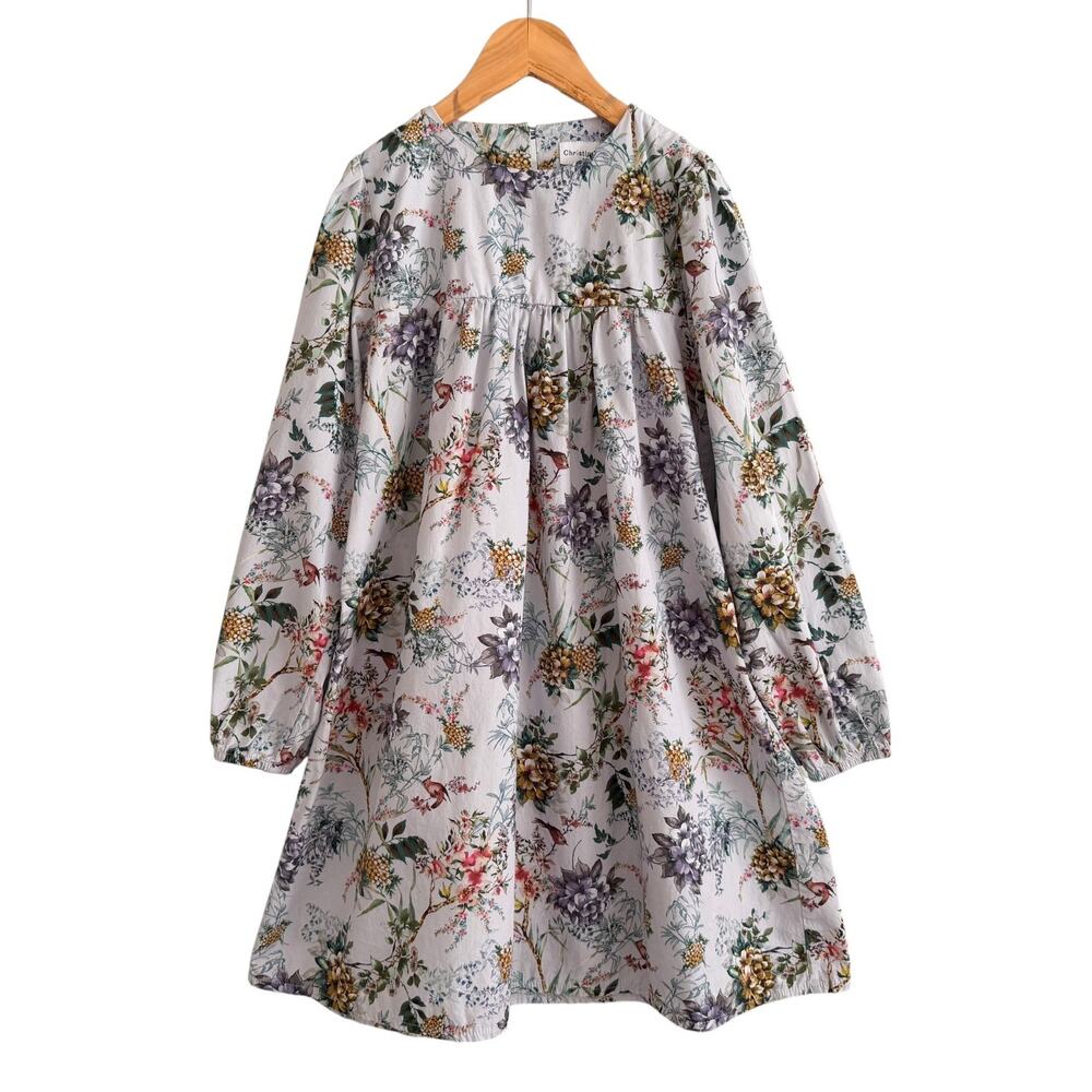 Christina Rohde Girls Dress 10 Floral Birds Print Cotton Long Sleeve A-Line